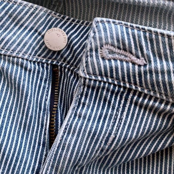 Old Navy Railroad Stripe Floral Embroidered Raw Hem Ankle Jeans - Picture 3 of 5